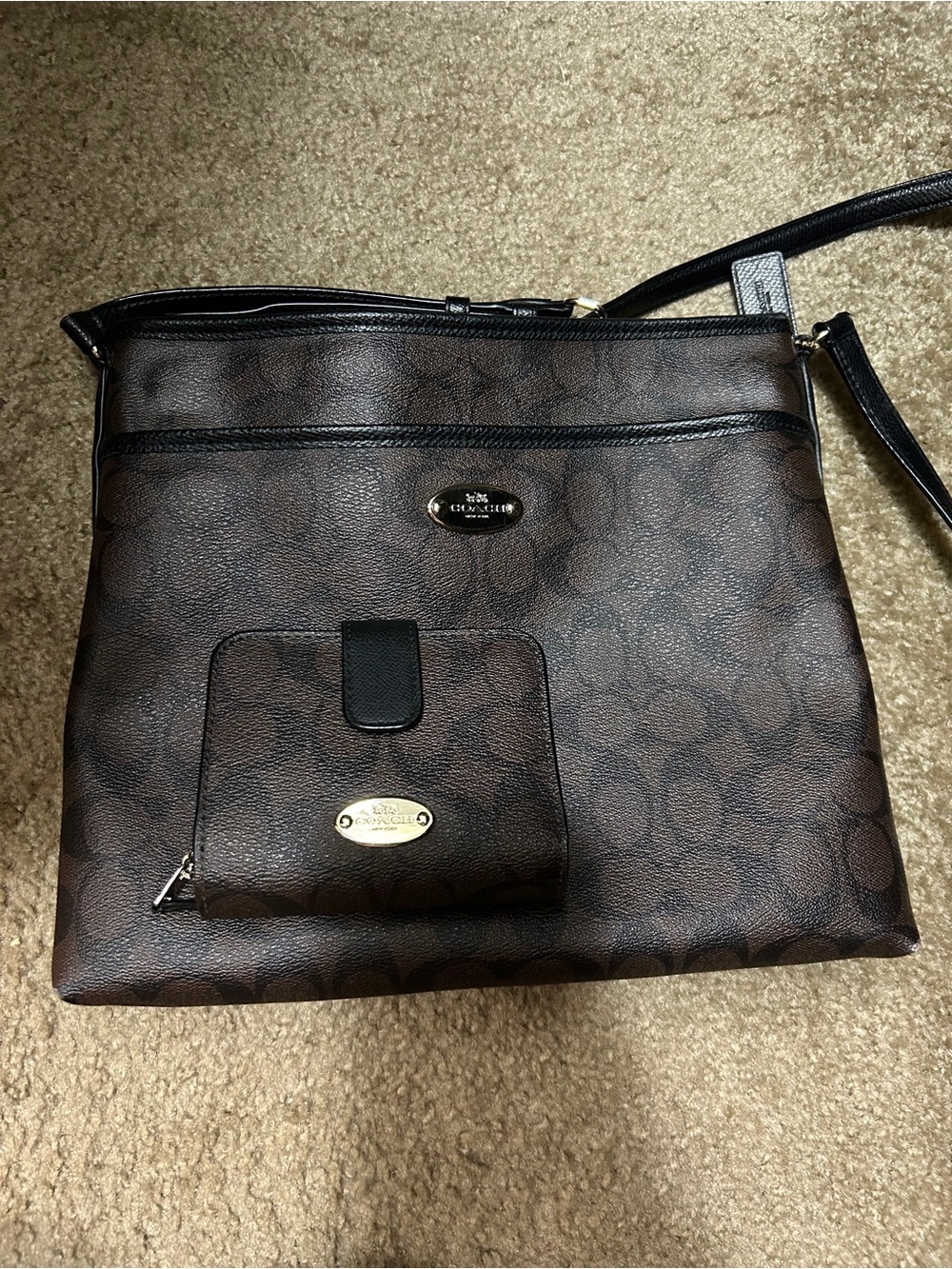 Coach Brown Signature Crossbody and matching wallet